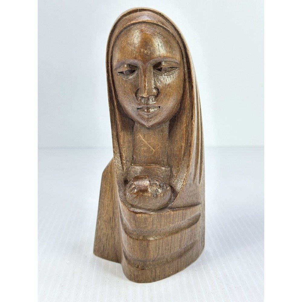 Vintage Hand Carved Wooden Virgin Mary & Baby Jesus Figurine Made In Ecuador